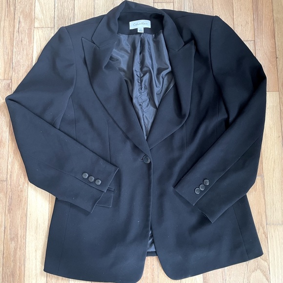 Calvin Klein Blazer Women’s Size 12 Office Business Black Neutral Monochrome - Picture 4 of 5